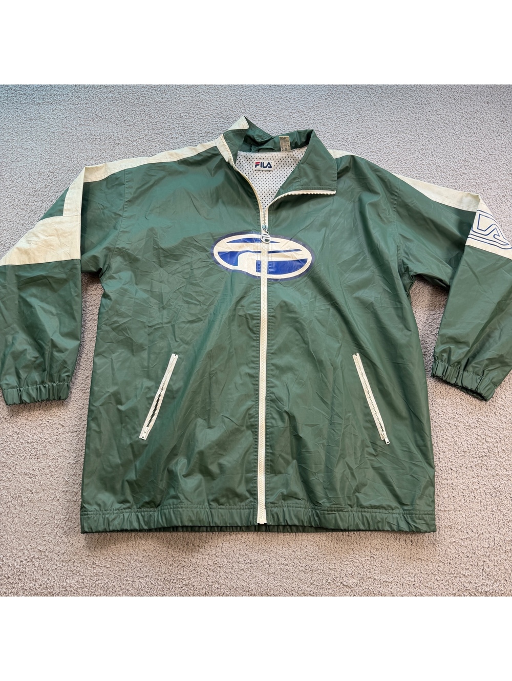 Vintage 90s FILA Windbreaker Jacket Men XXL Green Full Zip Oversized Retro Track